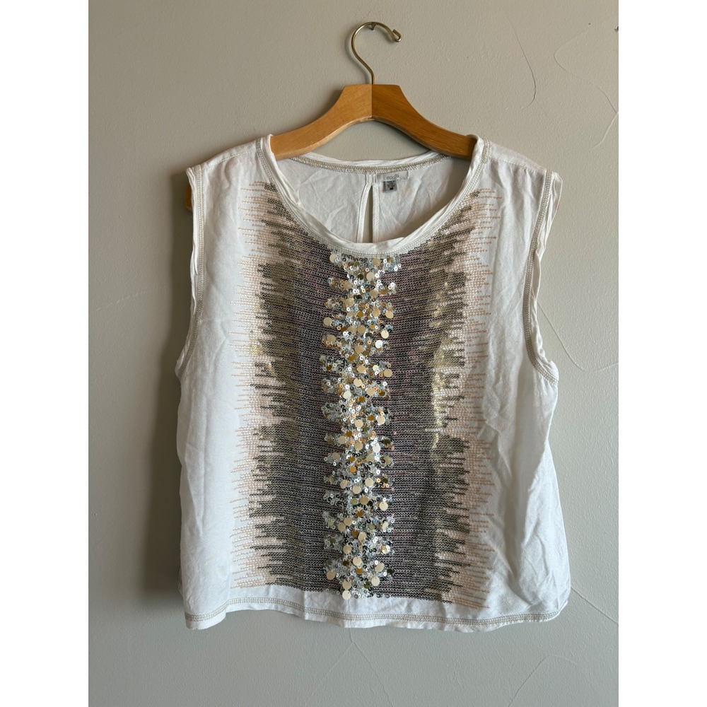 Ecote Urban Outfitters White Sequin Sleeveless Tank Top Keyhole Back Womens‎ M
